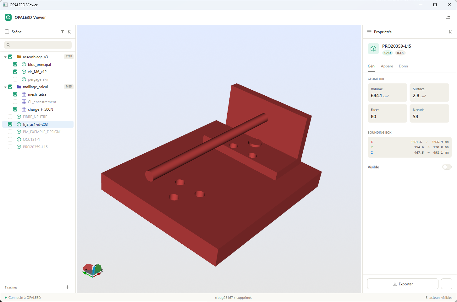 Assemblage CAO au format STEP et maillage de calcul au format MED dans OPALE3D Viewer.